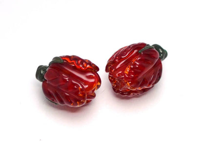 Handmade Flower Beads for earrings Floral Lampwork beads Red Glass Flower Crocus beads Marsala Sra lampwork beads Spring beads Transparent