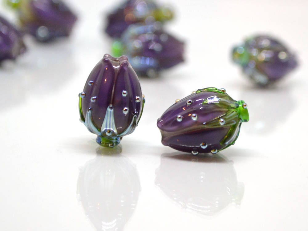 dark purple flower lampwork handmade beads glass  Flower pendant necklace artisan lampwork flower lampwork glass beads flower bead purple