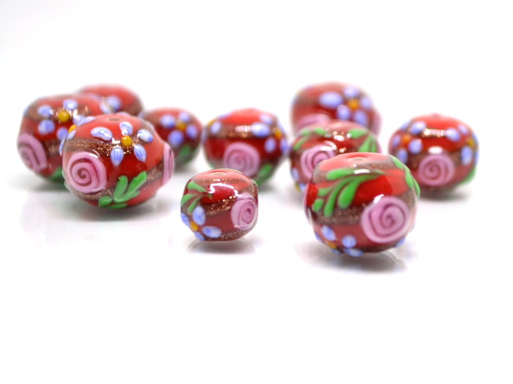 Dark Red Glass beads, Ethnic beads, Venetian Glass, Bordeaux beads, Set of beads, Artisan lampwork