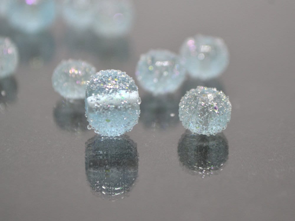 Blue frosted beads, Sugar Glitter bead, Winter glass beads, Sugar lampwork beads, Artisan lampwork, Stardust glass beads, Christmas beads