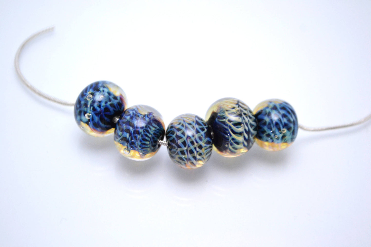 sea bead colorful glass jewelry clear glass bead blue jewelry making set bubble bead artisan lampwork  glass handcrafted blue jewelry glass