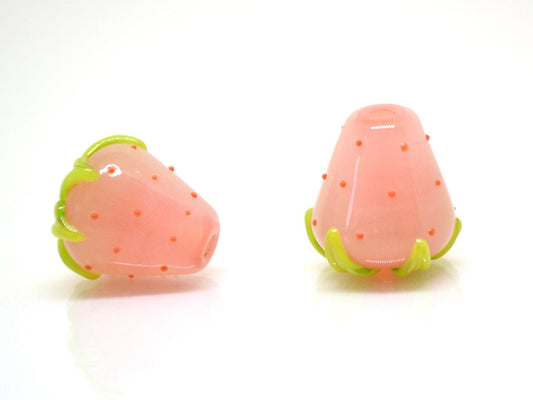 Pale orange Strawberry beads, Glass berry beads, Lampwork berries, Lampwork strawberry, Nature inspired, Berry jewelry