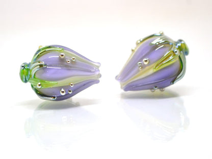 Pastel purple flower beads, Periwinkle flower beads, Handmade glass beads, Floral pendant,Flower lampwork, Lampwork flower beads