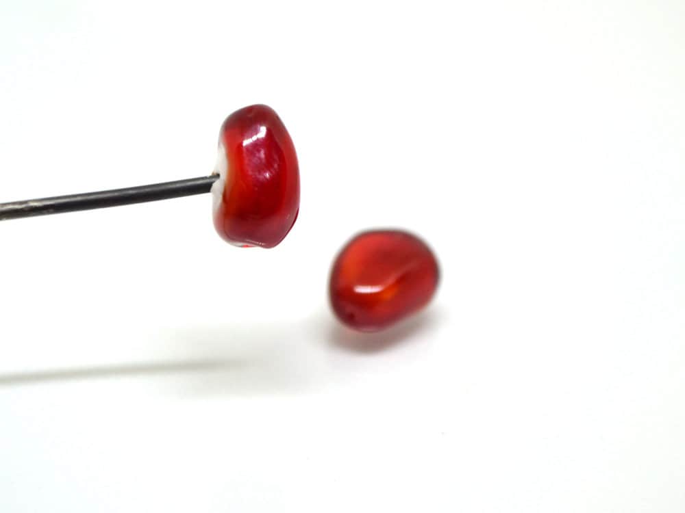 Pomegranate glass beads, Half-drilled beads, Glass red berry beads, Lampwork berry, Lampwork Beads for stud earrings