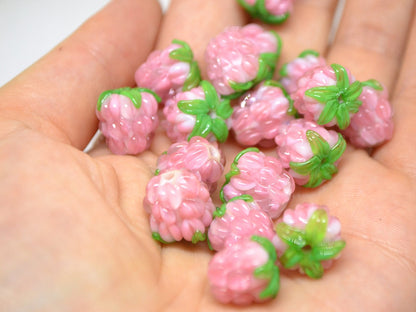 Tender pink lampwork raspberry, Glass berry beads, Lampwork raspberries, Glass fruit beads, Glass Raspberry, Lampwork berry beads