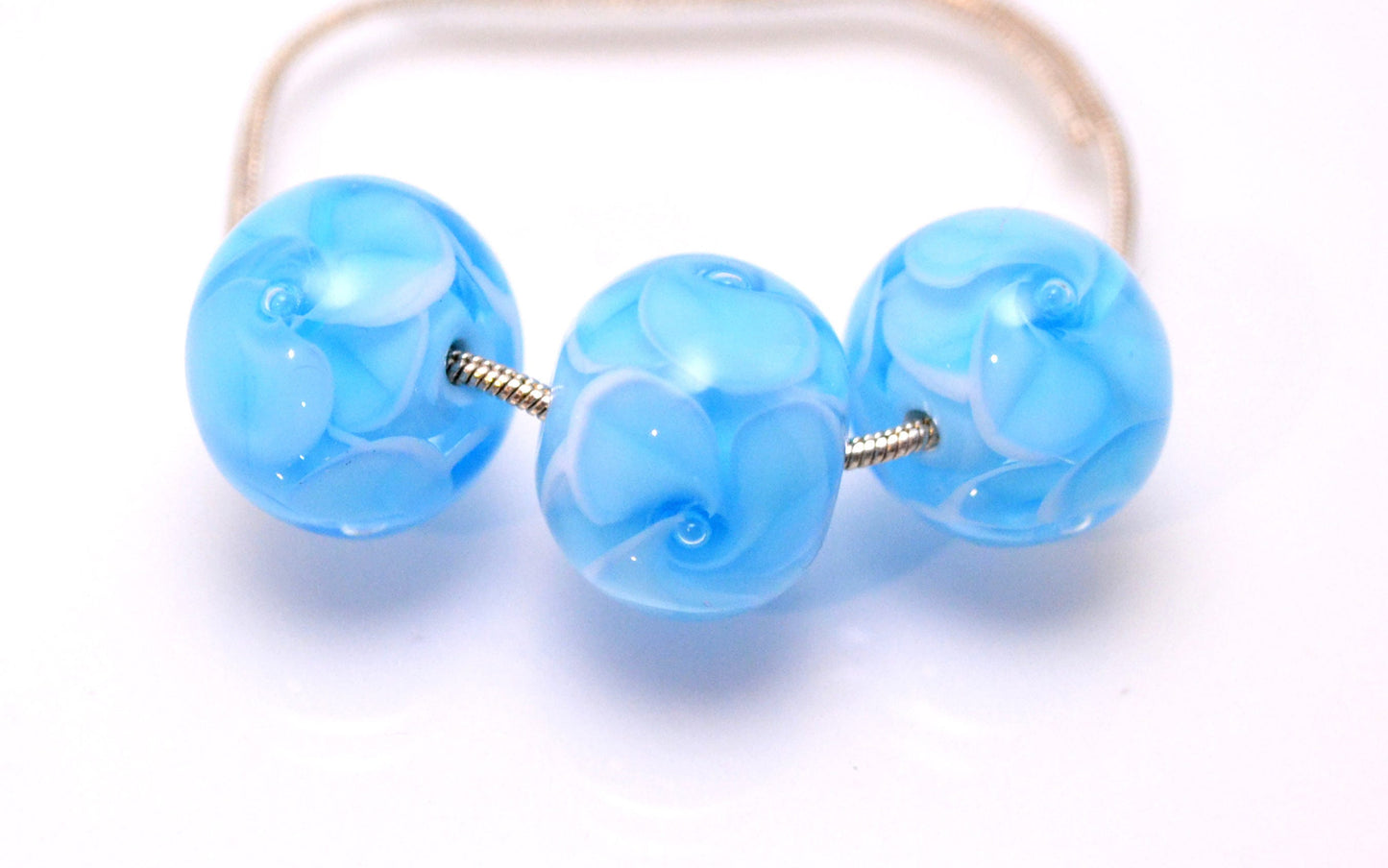 handmade blue beads lampwork bead glass aqua bead jewelry making set  artisan lampwork glass blue bubbles flower jewelry decor Murano glass