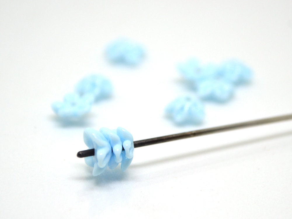Opaque blue Mini flower beads, Blue spacer beads, Wedding lampwork, Flower bead caps, Something blue, Tiny flowers, Blue wedding beads