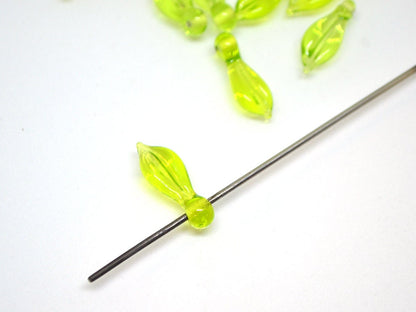 Salad Green Lampwork leaves, Glass leaf beads, Top drilled leaf beads, DIY Jewelry, Glass Leaf charm, Light Green Floral lampwork