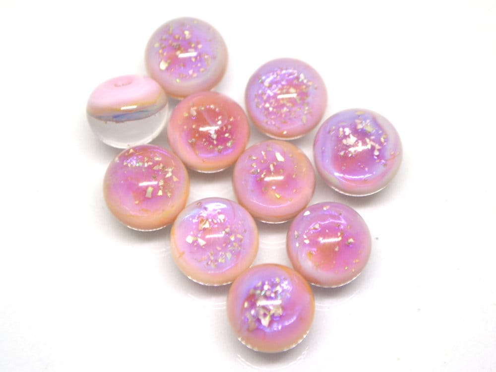 Pale pink glass universe beads, Handmade Space lampwork, Galaxy beads, Half-drilled beads, Galaxy jewelry, Artisan lampwork, Made for Order