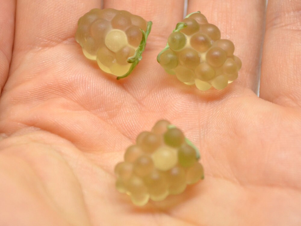 lampwork yellow raspberry, Frost glass berries, Lampwork berry, Lampwork fruit beads, Glass Raspberry