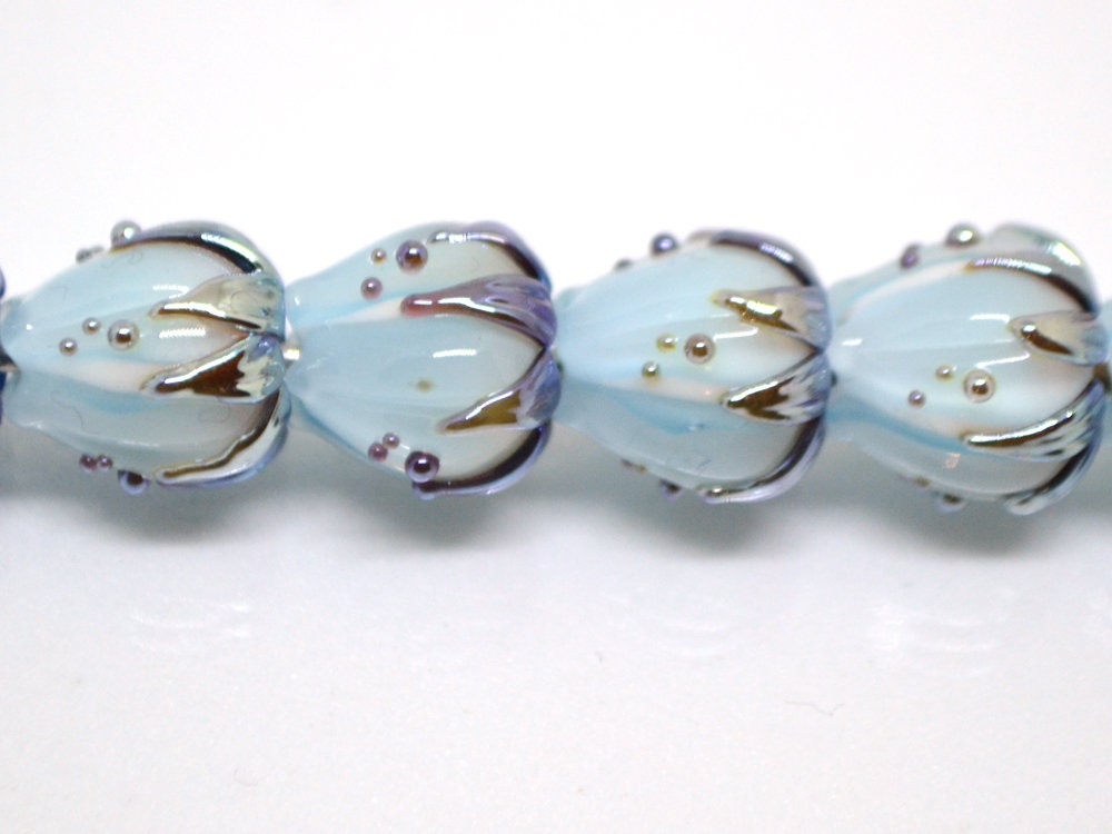 Pastel blue flower glass beads silver, 10mm glass beads, Pale blue lampwork flower bead, Floral lampwork, Handmade glass bead Something blue