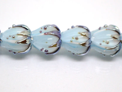 Pastel blue flower glass beads silver, 10mm glass beads, Pale blue lampwork flower bead, Floral lampwork, Handmade glass bead Something blue