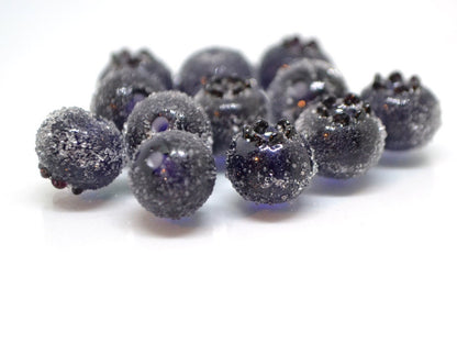 Dark purple glass berries, Frost berry beads, Lampwork blueberry, Purple berry, Glass fruits
