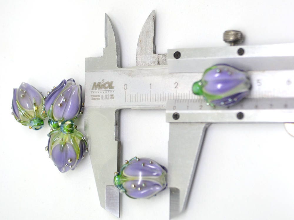 floral glass beads artisan lampwork bead pendant flower bud bead pastel beads light purle glass beads for earrings flower bead pendant glass