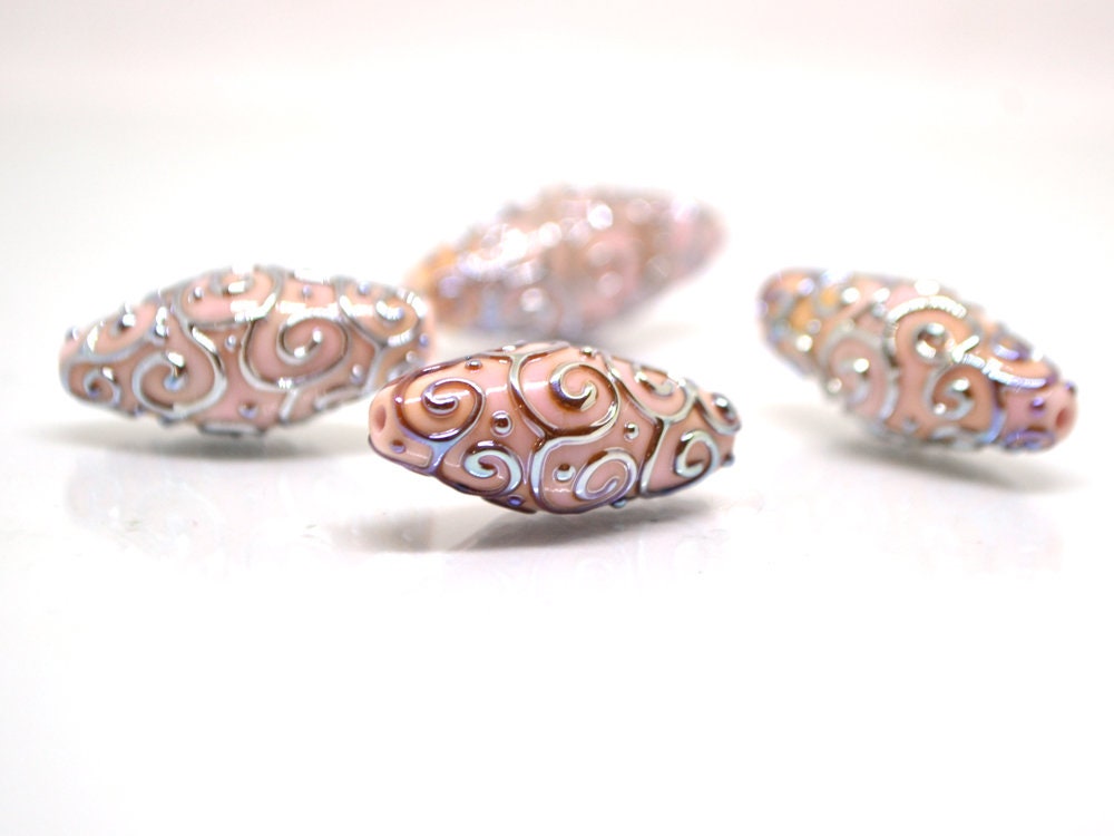 Pink silver lampwork beads, Lampwork bead set, Oval beads, Rhombus beads, Focal beads, Artisan lampwork, jewelry making, Sparkly beads