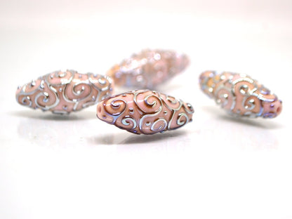 Pink silver lampwork beads, Lampwork bead set, Oval beads, Rhombus beads, Focal beads, Artisan lampwork, jewelry making, Sparkly beads