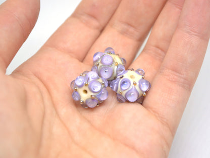 Lavender Beige Lampwork bead, Purple ivory glass beads, Lilac lampwork beads, Focal beads, Artisan lampwork, Handmade bead, Rondelle beads