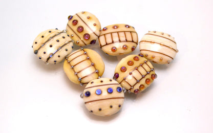 ivory set lampwork bead supplies handmade yellow  jewelry bead art glass artisan lampwork glass lentils bead jewelry decor set Murano glass