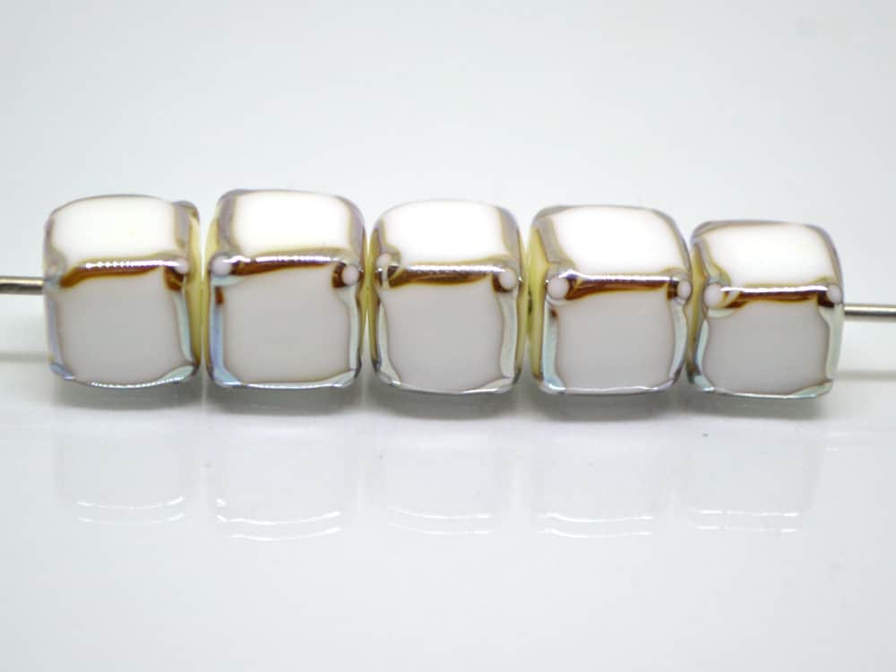 White silver square beads, White cube beads, White spacer beads, White lampwork beads, Geometric beads, cube beads 10mm, Artisan lampwork