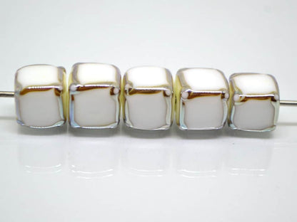 White silver square beads, White cube beads, White spacer beads, White lampwork beads, Geometric beads, cube beads 10mm, Artisan lampwork