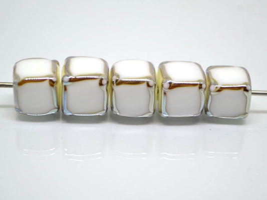 White silver square beads, White cube beads, White spacer beads, White lampwork beads, Geometric beads, cube beads 10mm, Artisan lampwork