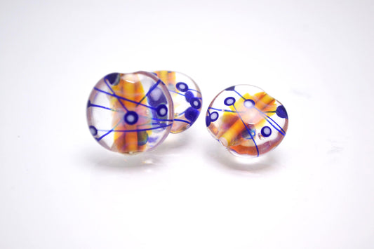 Lines glass beads for jewelry making set beads lampwork handmade artisan beads clear blue orange lentils lampwork necklace bead making