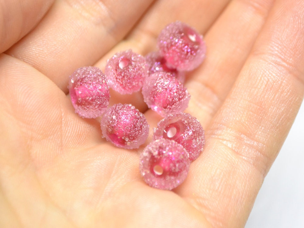 Ruby rose frosted glass beads, Frosted pink beads, Gumball bead, sugar glass beads, Artisan lampwork, Rondelle bright pink, sparkle glass