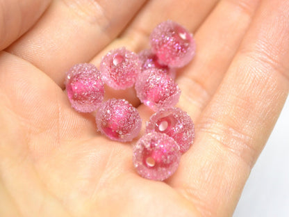 Ruby rose frosted glass beads, Frosted pink beads, Gumball bead, sugar glass beads, Artisan lampwork, Rondelle bright pink, sparkle glass
