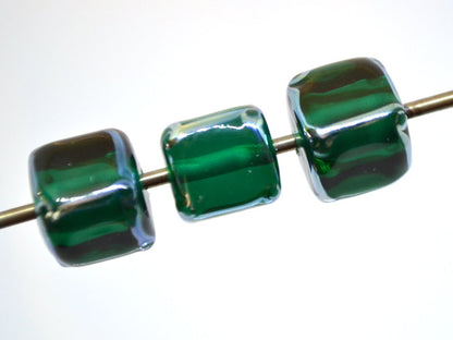 emerald glass beads handmade green cube beads lampwork cube bead geometric glass bead square lampwork bead art glass beads green silver bead