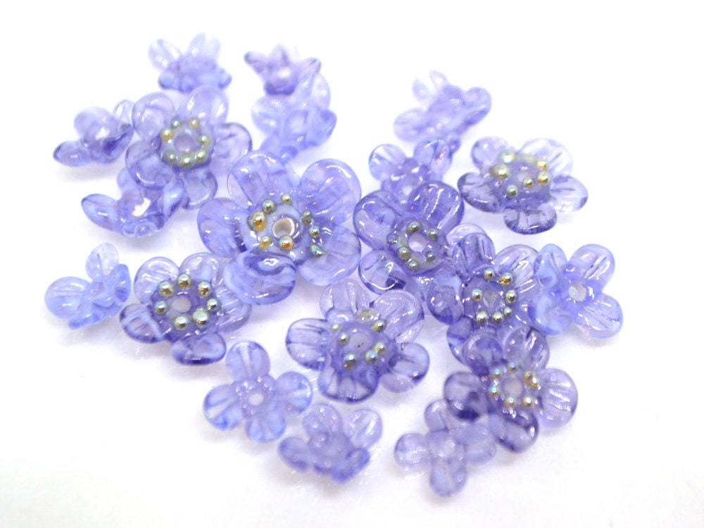 Purple glass beads, Transparent flower beads, Spring flower beads, Floral Bead set, Floral lampwork bead, Mini floral bead, Artisan Lampwork