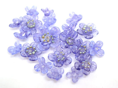 Purple glass beads, Transparent flower beads, Spring flower beads, Floral Bead set, Floral lampwork bead, Mini floral bead, Artisan Lampwork
