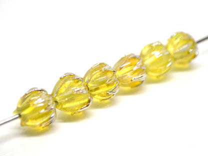 Yellow gold flower beads, Lemon yellow lampwork beads, 10mm flower beads, flower lampwork bead, Artisan lampwork, transparent beads