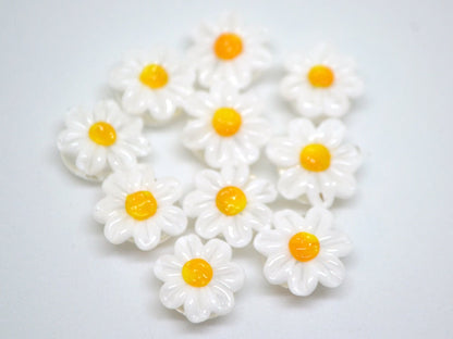 Lampwork Chamomile beads, Chamomile flower bead, Yellow and white beads, Lentils beads, White flower bead,White floral lampwork,Field flower