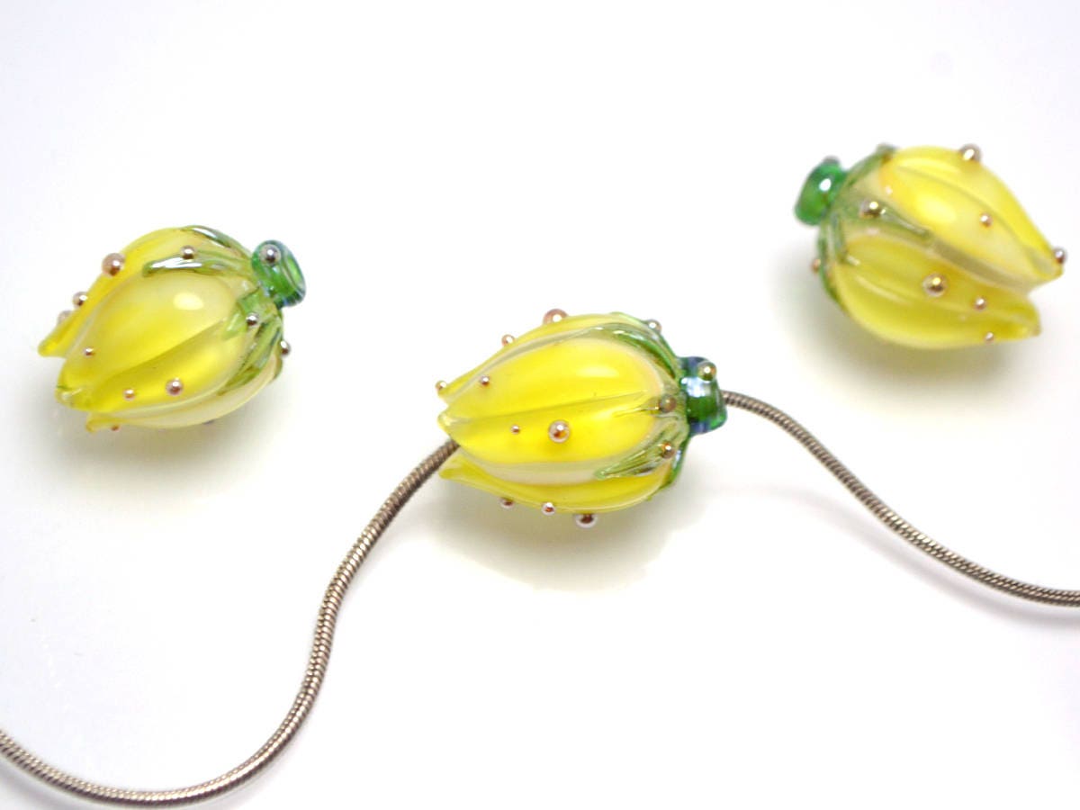 Sunny yellow flower lampwork beads Artisan lampwork Floral lampwork Bright and sunny Yellow beads Jewelry yellow earrings sunshine pendant
