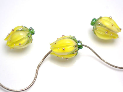 Sunny yellow flower lampwork beads Artisan lampwork Floral lampwork Bright and sunny Yellow beads Jewelry yellow earrings sunshine pendant