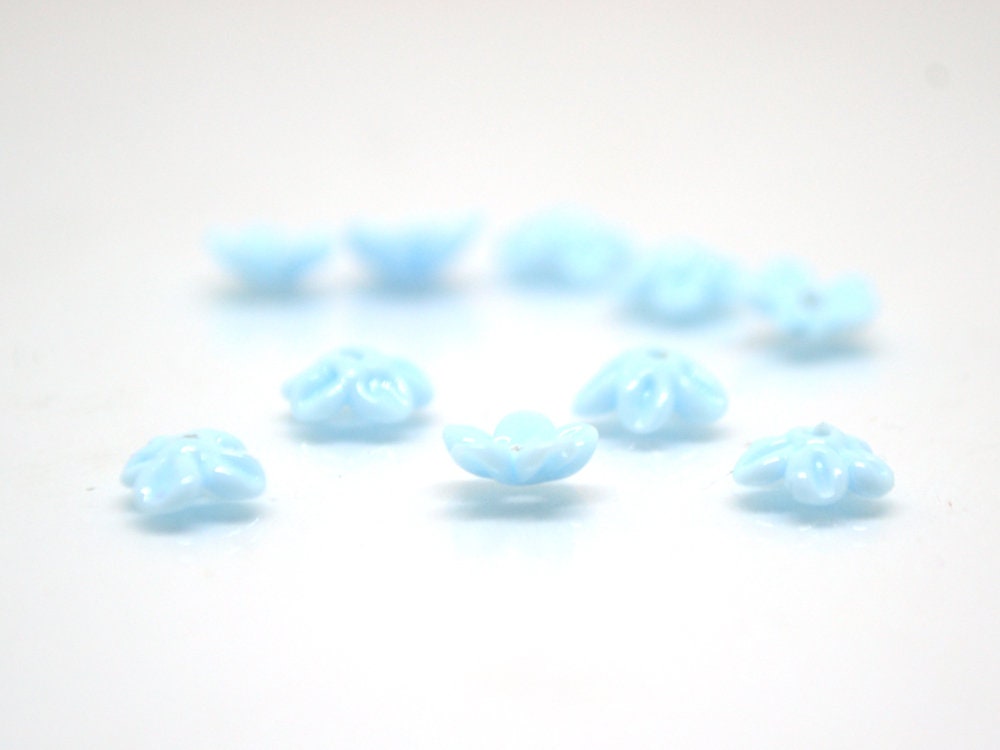 Opaque blue Mini flower beads, Blue spacer beads, Wedding lampwork, Flower bead caps, Something blue, Tiny flowers, Blue wedding beads
