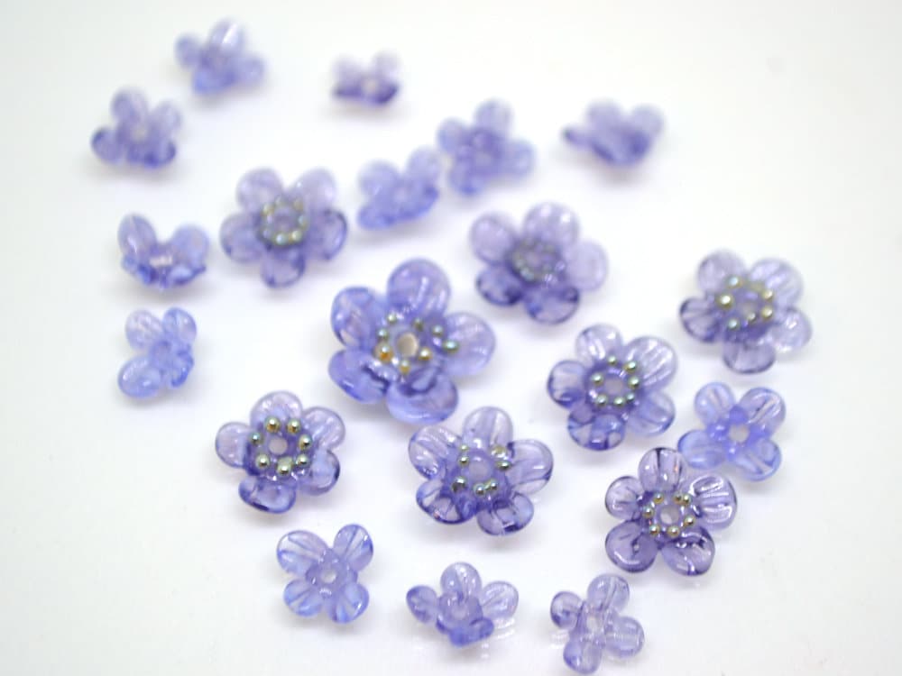 Purple glass beads, Transparent flower beads, Spring flower beads, Floral Bead set, Floral lampwork bead, Mini floral bead, Artisan Lampwork