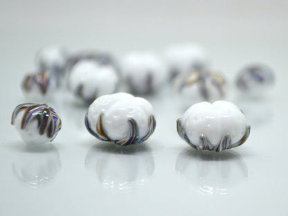 Lampwork cotton flower, Cotton flower beads, Nature inspired, Artisan lampwork, white silver beads