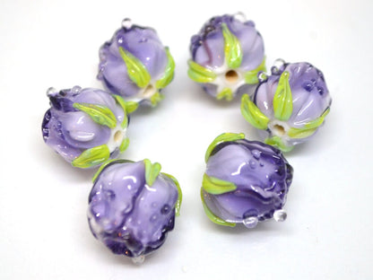 Purple rosebud beads, Violet floral lampwork, Purpure glass beads, Flower glass beads, Floral Jewelry, Jewelry glass beads, OliVerStar beads