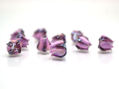 Deep purple lavender small lampwork beads, Purple floral beads, Artisan lampwork, Tiny glass beads, Tiny beads, 7mm flower beads, glass art