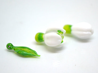 Lampwork snowdrop flower beads, White glass beads, Floral lampwork, Spring beads, Nature inspired,Artisan lampwork,white green, glass flower
