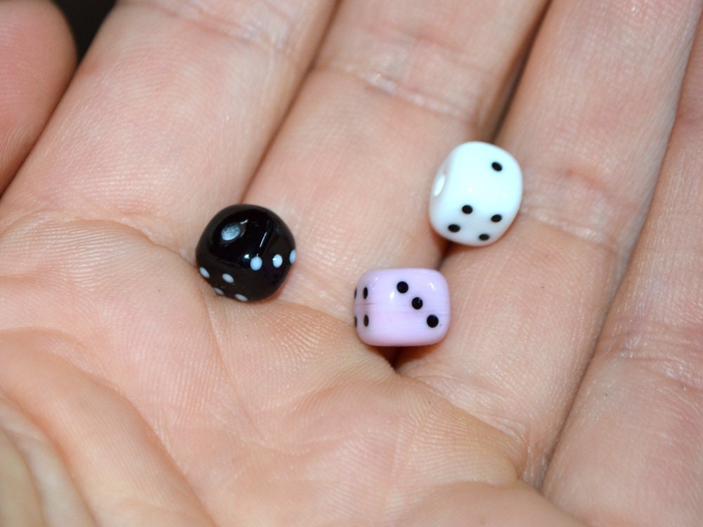 Glass dice beads, Handmade lampwork beads, 8mm glass cube beads, Funky dice glass beads, white glass dice, black dice, pink dice,opaque dice