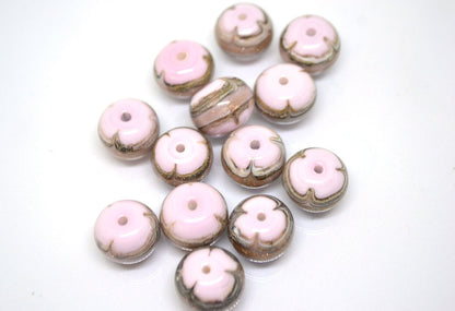 Pink and Gold glass beads, Gold sand Glass beads, Artisan lampwork, Beads for bracelet, Pale pink glass beads, Lampwork Beads set
