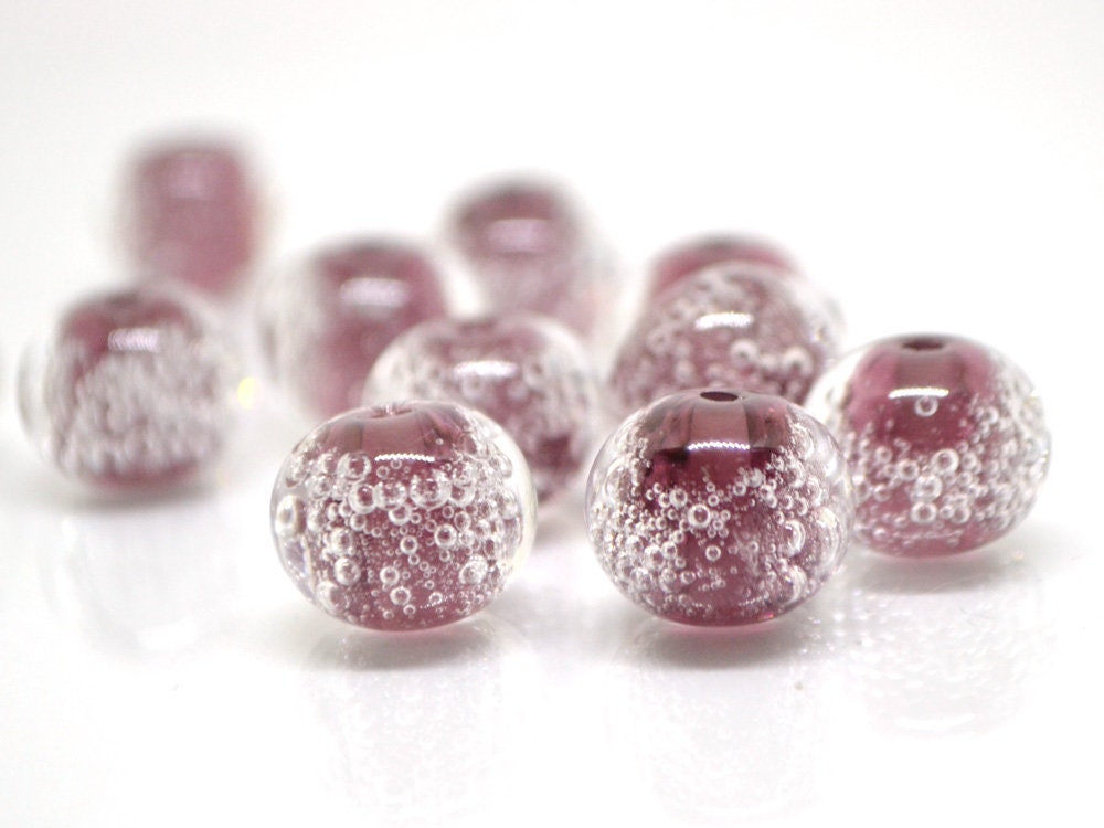 Purple handmade glass bubble beads, Artisan lampwork bead set, Purple lampwork beads, Beads for bracelet, Glass bead, Jewelry beads Lampwork