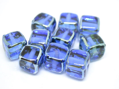 Sapphire blue square beads, 10mm cube beads, 12mm square beads, Blue cube beads, Blue spacer beads, Blue lampwork, Jewelry beads,Murano bead