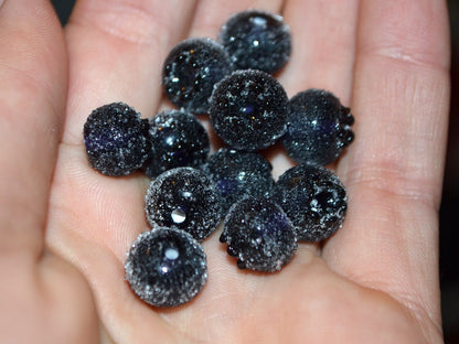 Dark purple glass berries, Frost berry beads, Lampwork blueberry, Purple berry, Glass fruits