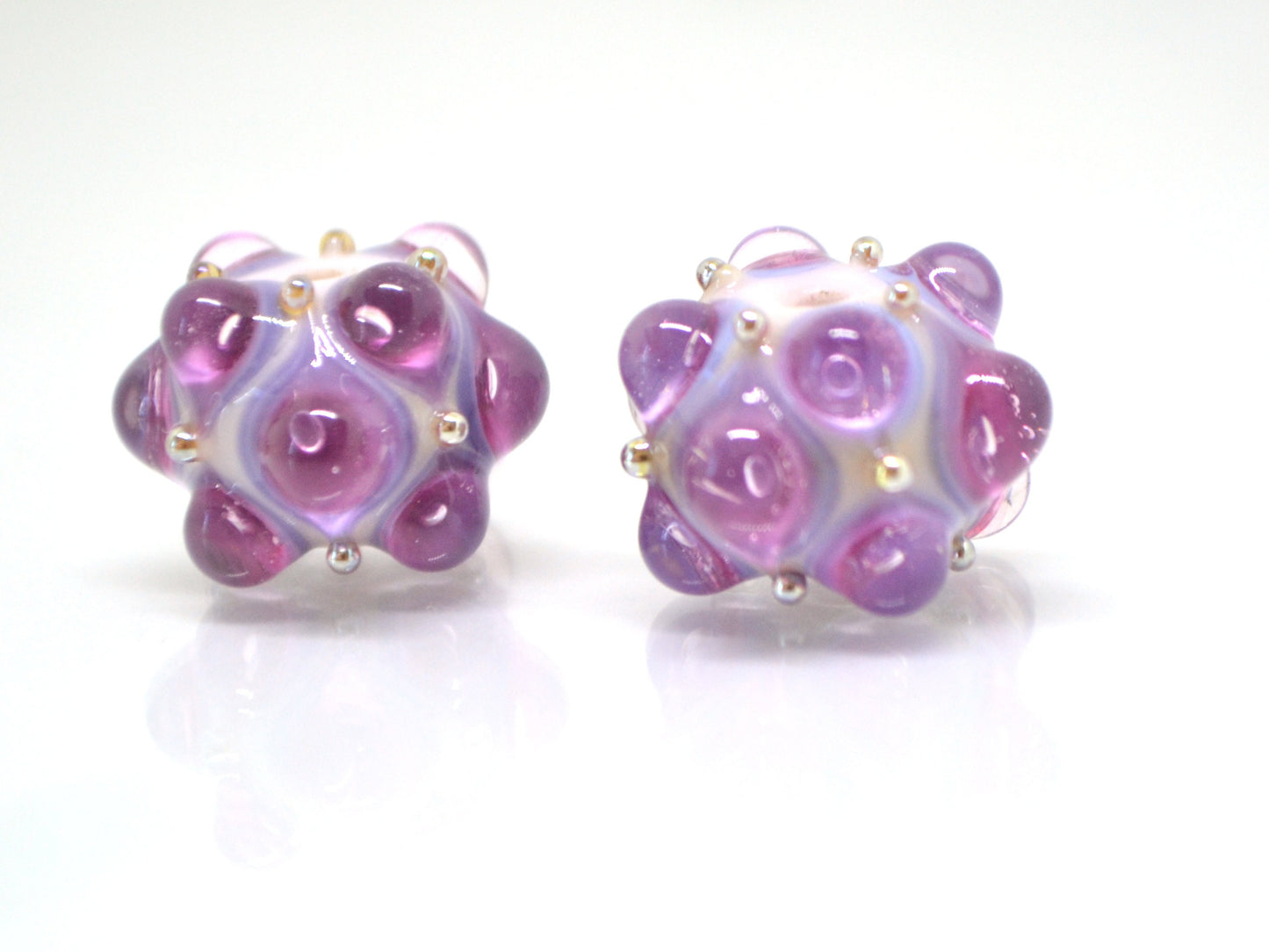 Lavender handmade glass bead, 10mm glass beads, White Purple lampwork, Artisan lampwork, Beads for bracelet, Jewelry beads