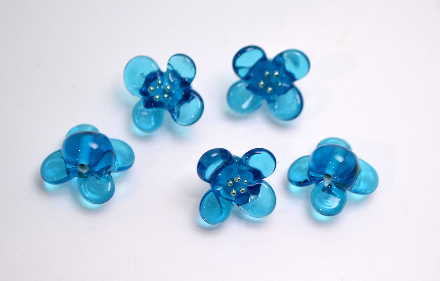 blue flower gold dots lampwork glass handmade bead petals artisan lampwork jewelry making set art of glass beads necklace earrings bracelet