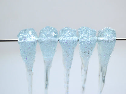 Blue Frosted Icicle Beads, Icicle Glass beads, Snow Lampwork, Focal Christmas Beads, Artisan lampwork, Icicle Ornament, Glass icicle charm