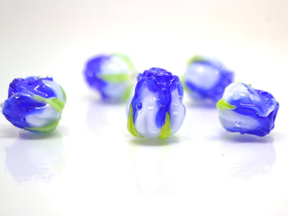 Blue rose bud beads, Lampwork rose beads, Cobalt blue beads, Artisan lampwork, Floral Lampwork pendant, DIY earrings, Glass flower jewelry